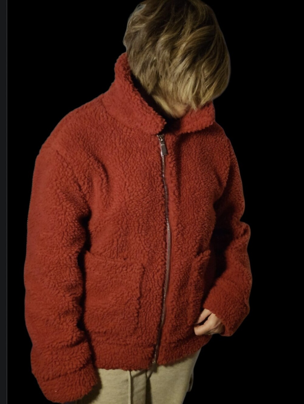 My Style Fluffy Deep Red Teddy Zip-Up Coat Sz M